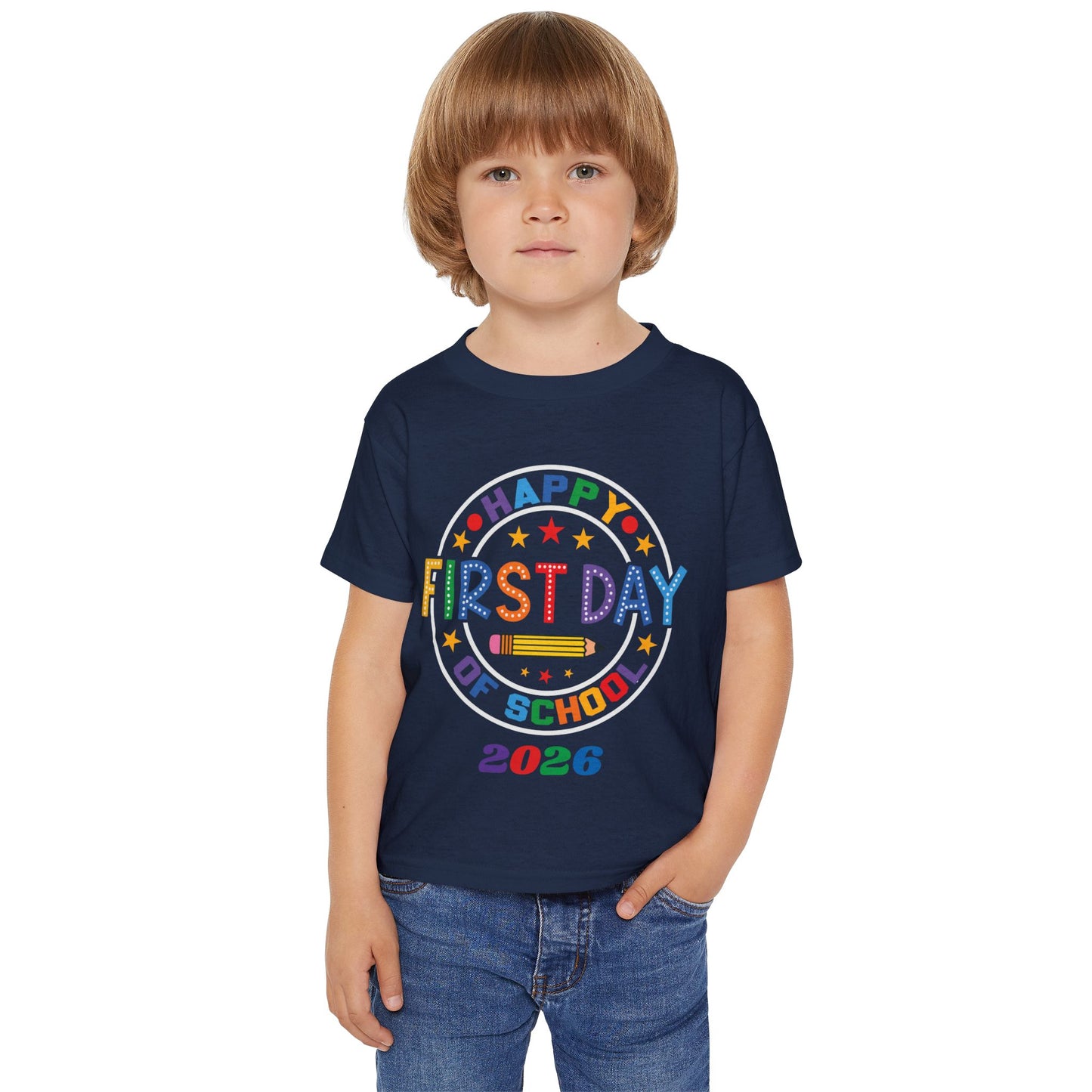 Toddler T-Shirt — "Happy First Day of School 2026" Colorful Back-to-School Tee