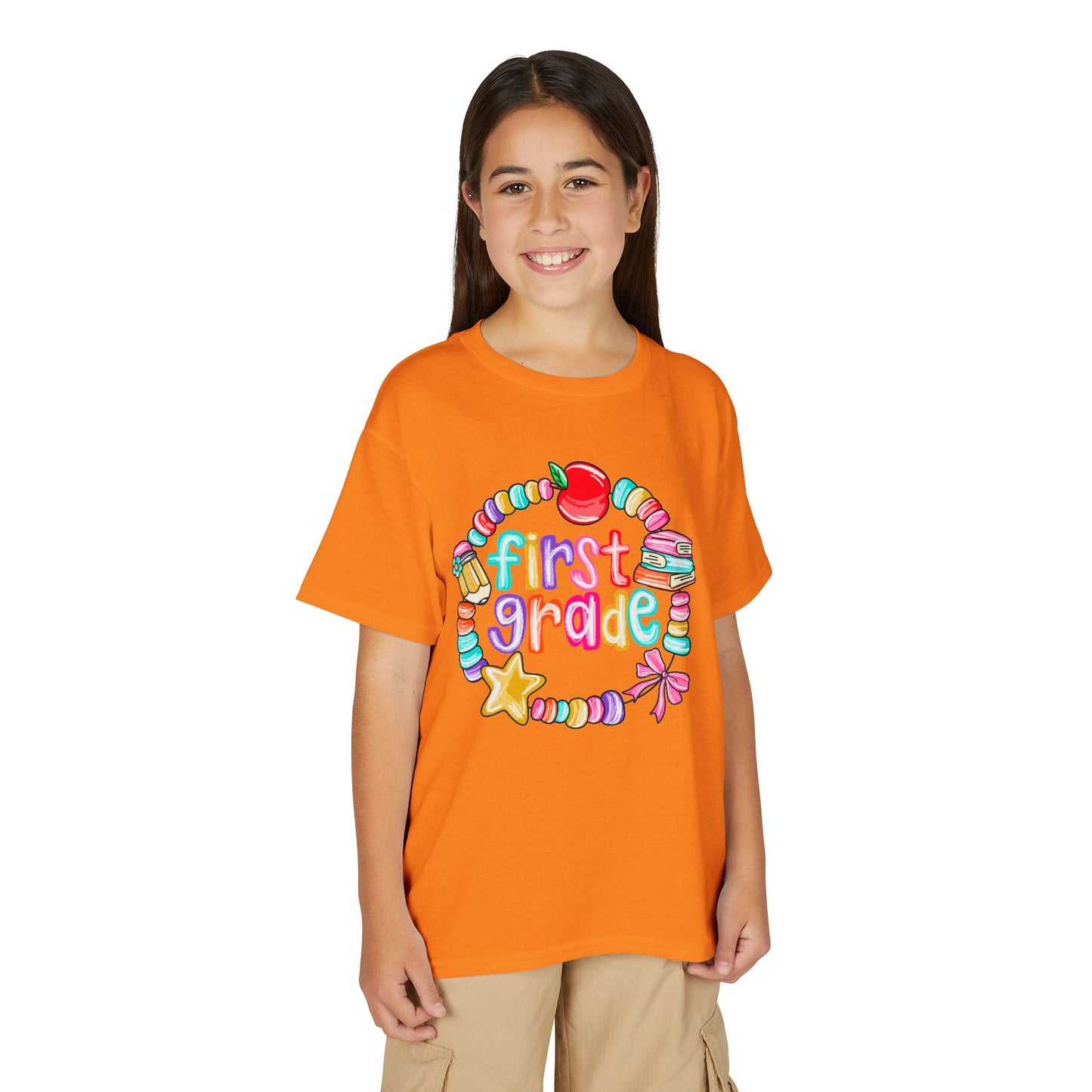 First Grade Youth T-Shirt — Colorful School Bead Wreath Back-to-School Tee