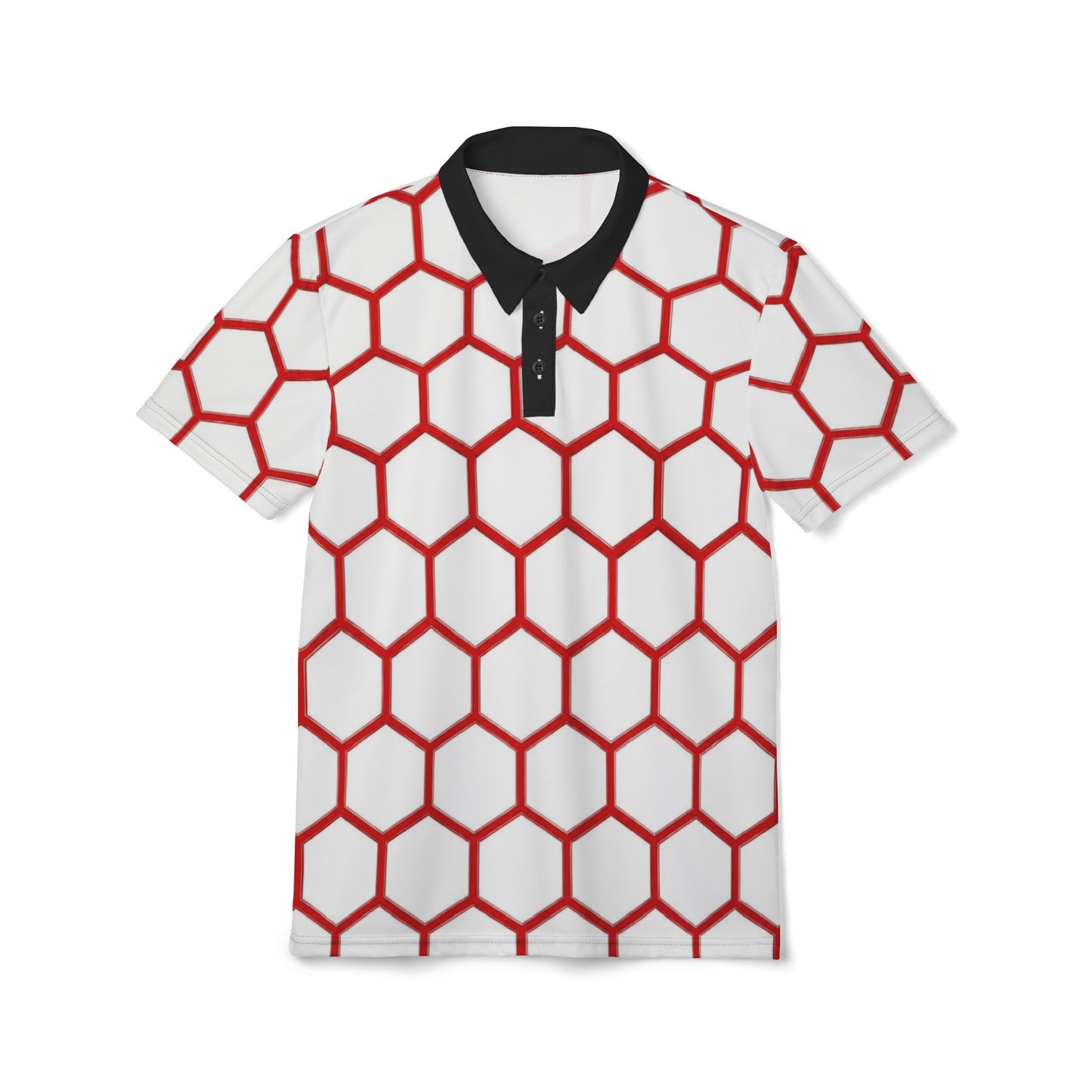 Red Honeycomb Polo Shirt — Geometric Pattern Golf & Casual Polo