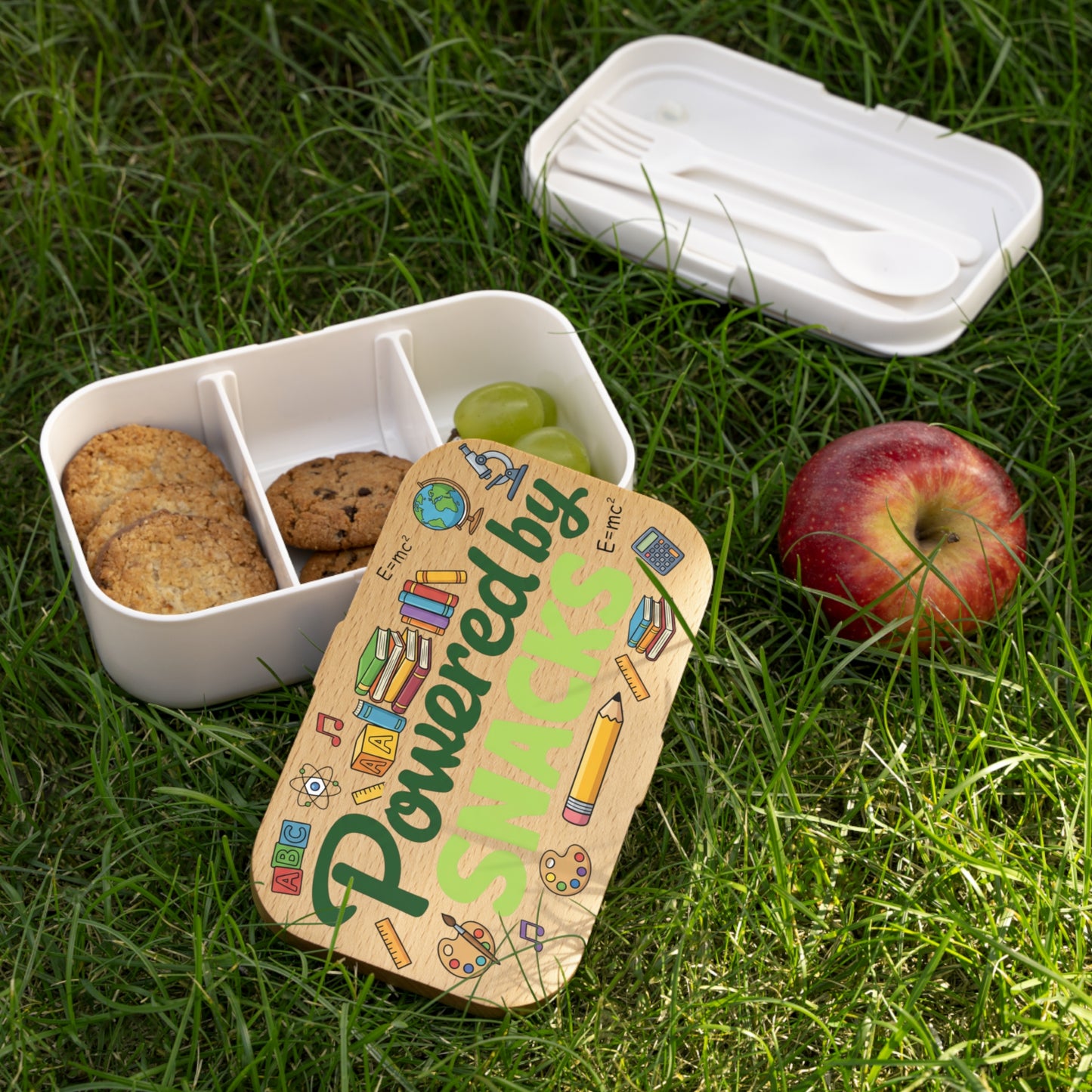 Powered by Snacks Bento Lunch Box — Cute School Snack Box for Kids & Teachers