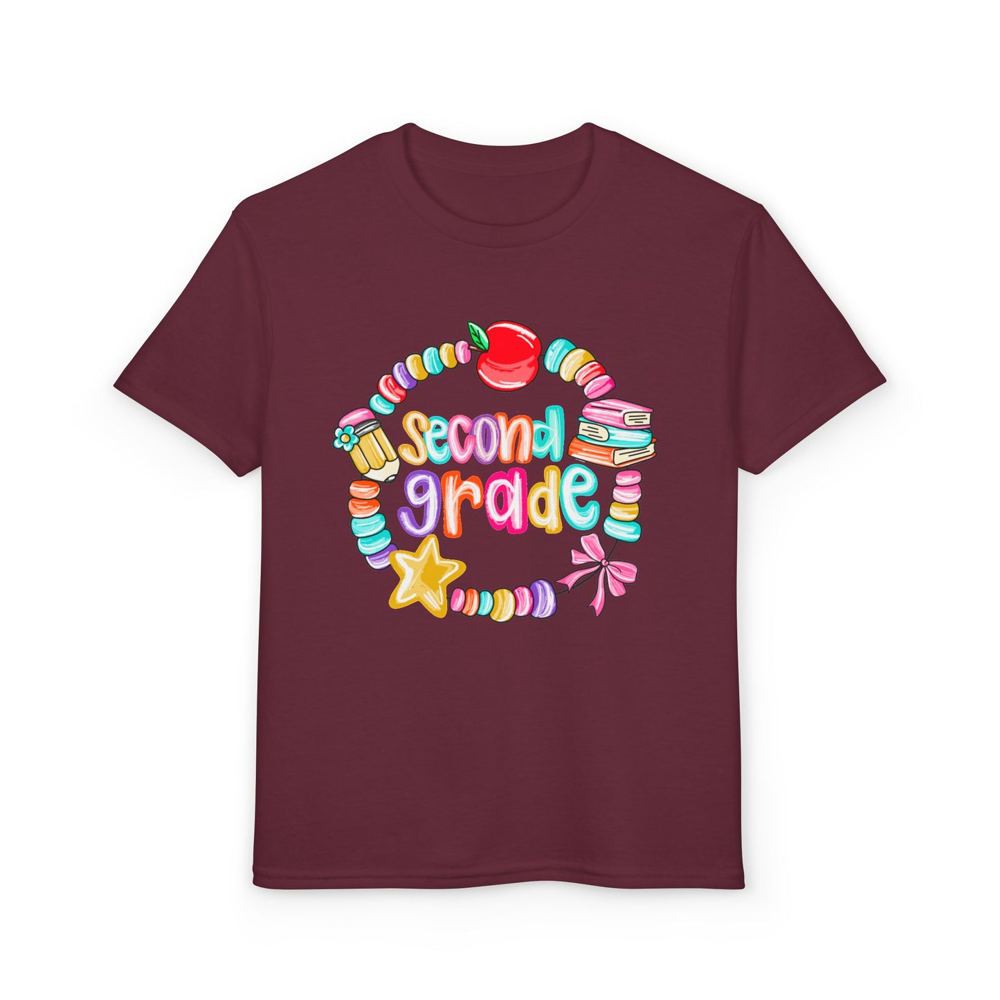 Second Grade Youth T-Shirt — Colorful School Bead Wreath Back-to-School Tee