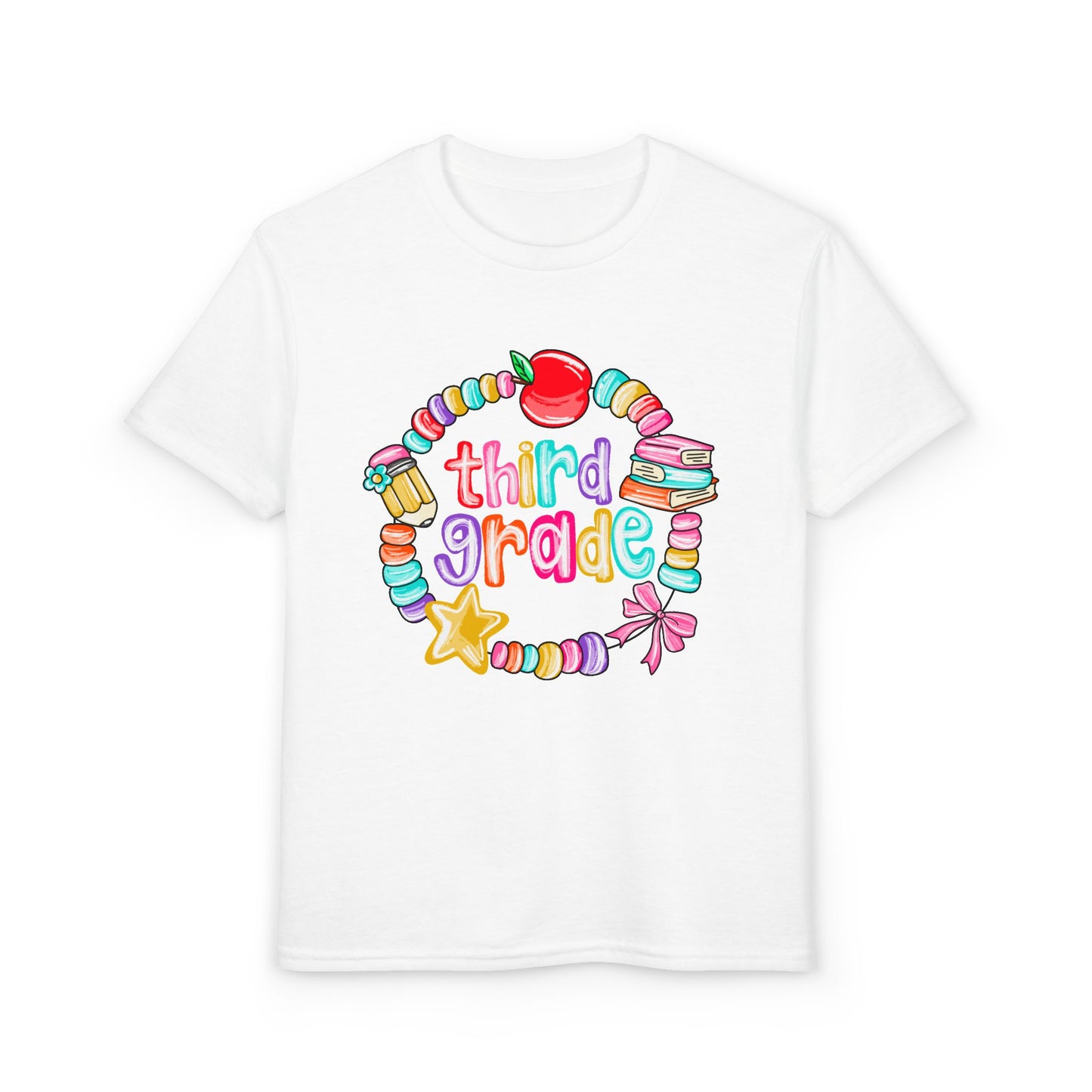 Third Grade Youth T-Shirt — Colorful School Bead Wreath Back-to-School Tee
