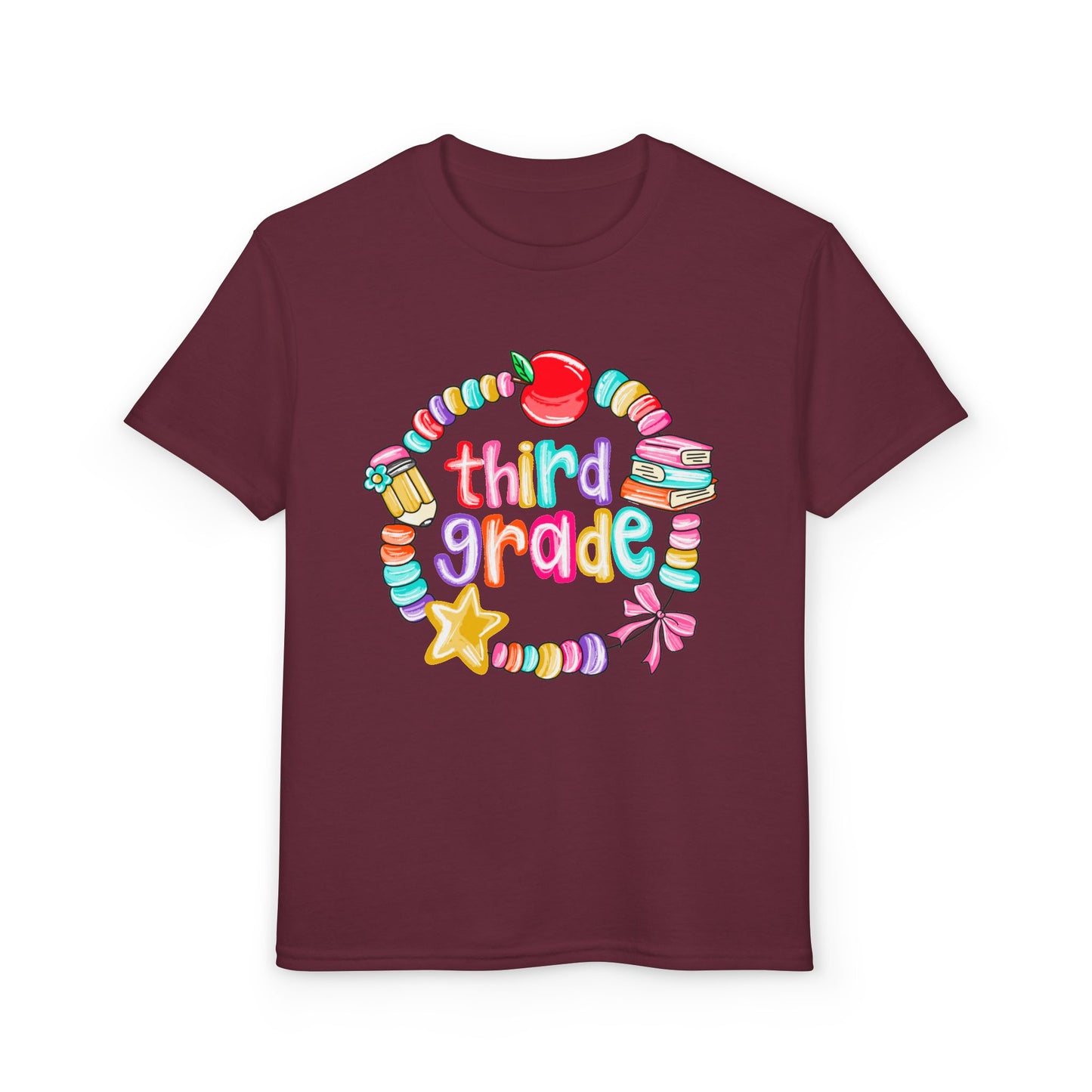 Third Grade Youth T-Shirt — Colorful School Bead Wreath Back-to-School Tee