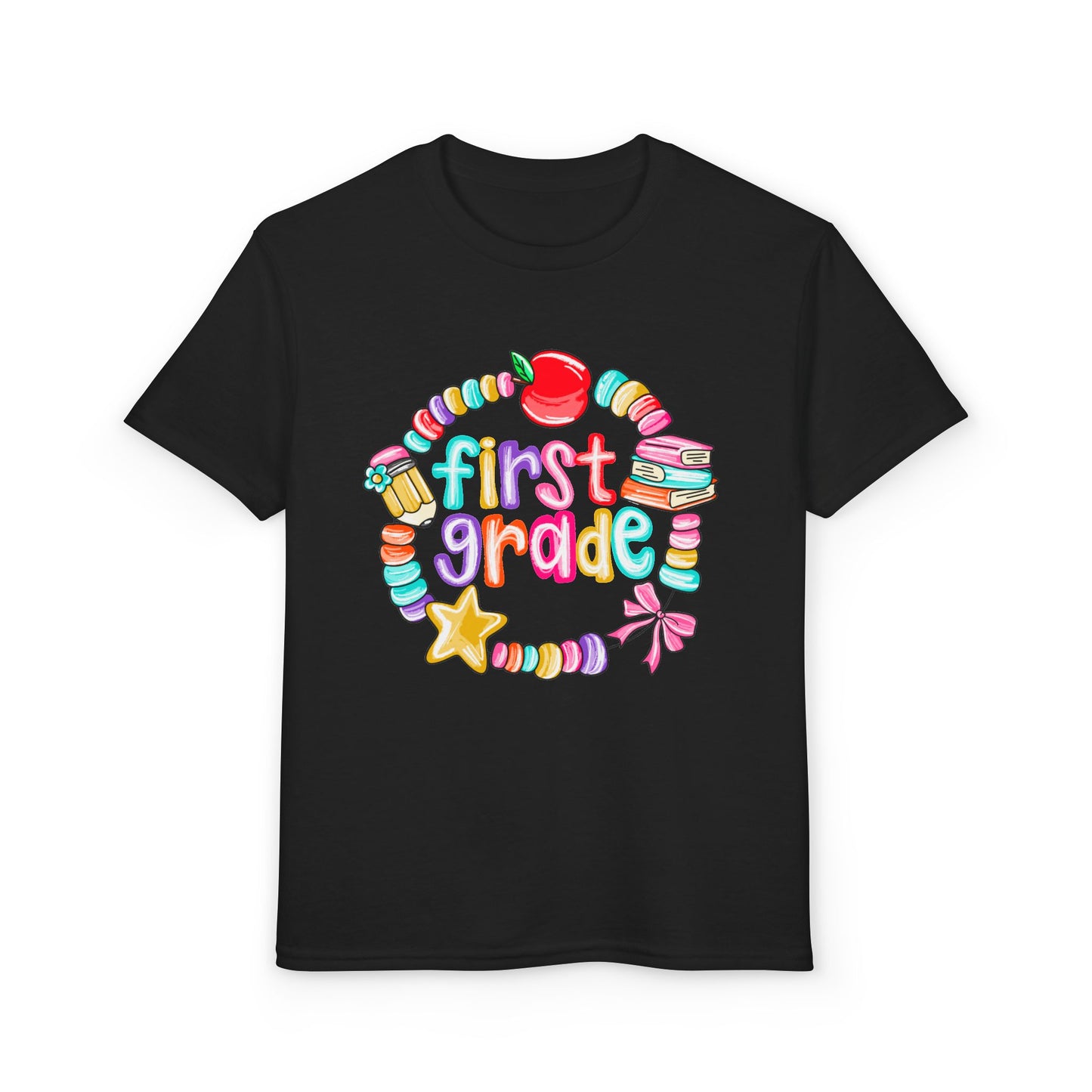 First Grade Youth T-Shirt — Colorful School Bead Wreath Back-to-School Tee