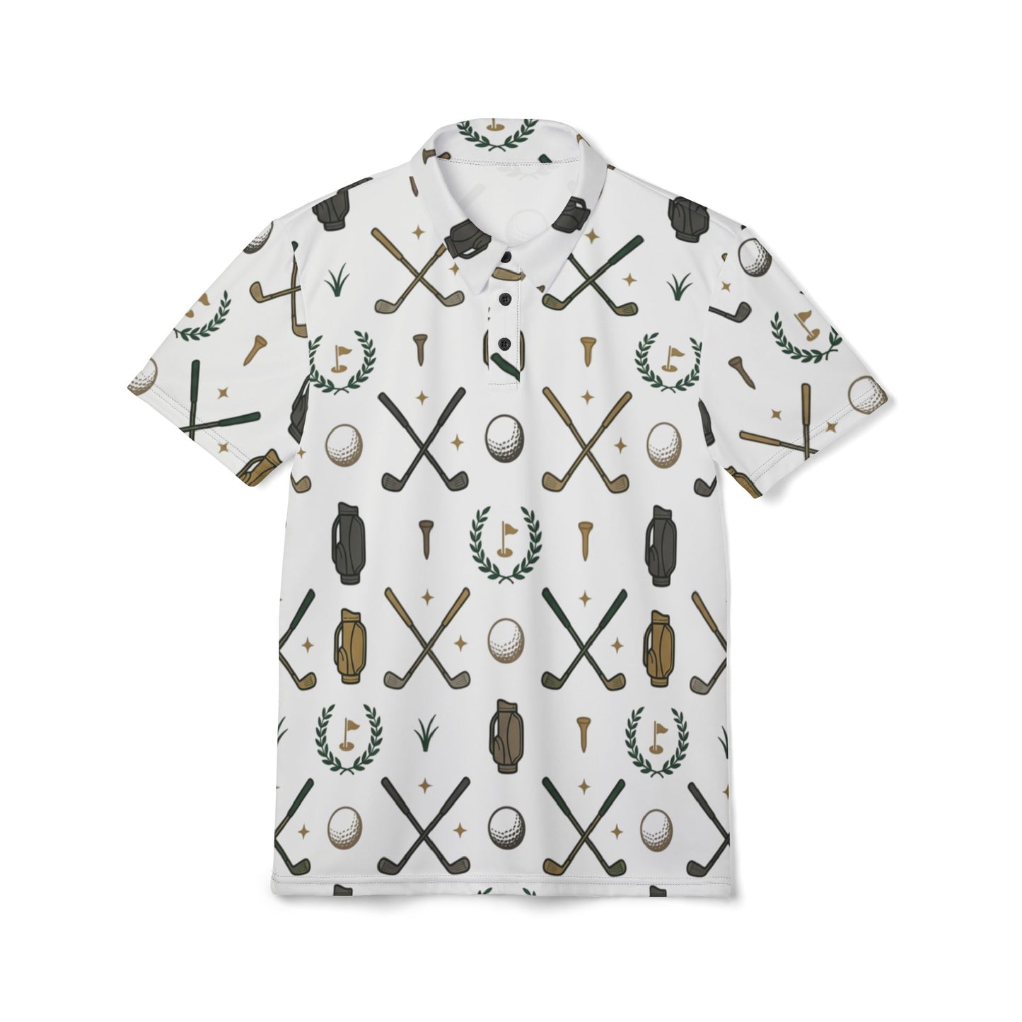 Golf Pattern Polo Shirt — Vintage Clubs & Balls All-Over Print