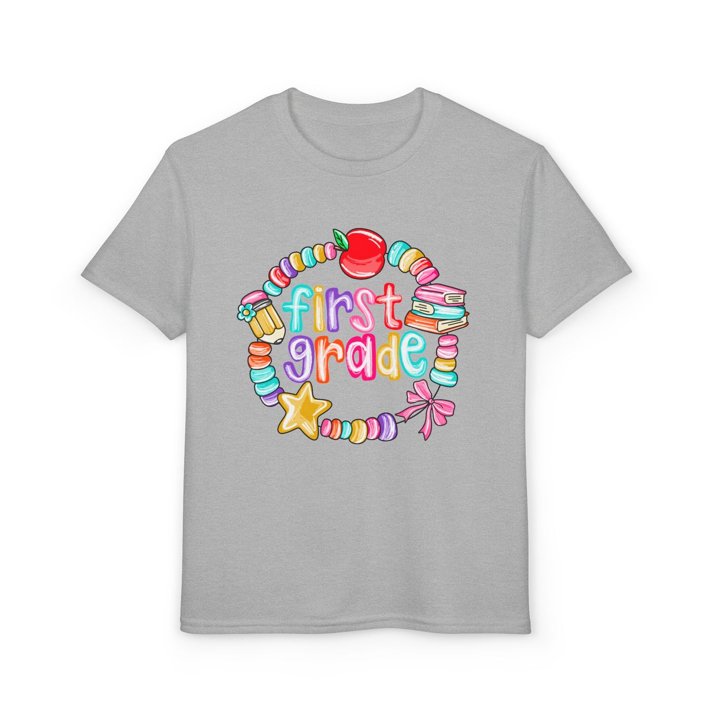 First Grade Youth T-Shirt — Colorful School Bead Wreath Back-to-School Tee