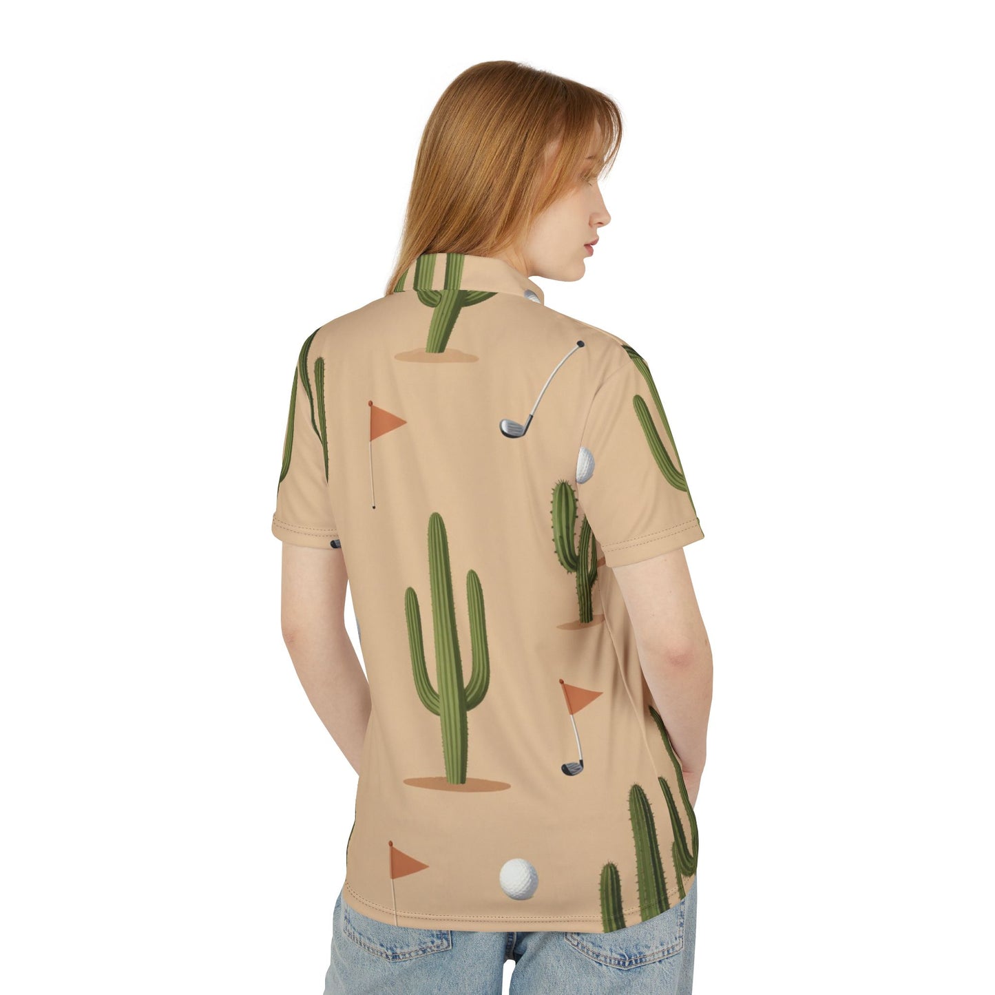 Desert Golf Polo Shirt – Cactus & Golf Ball All-Over Print
