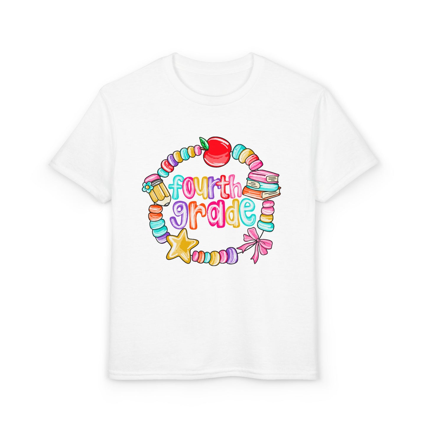 Fourth Grade Youth T-Shirt — Colorful School Bead Wreath Back-to-School Tee