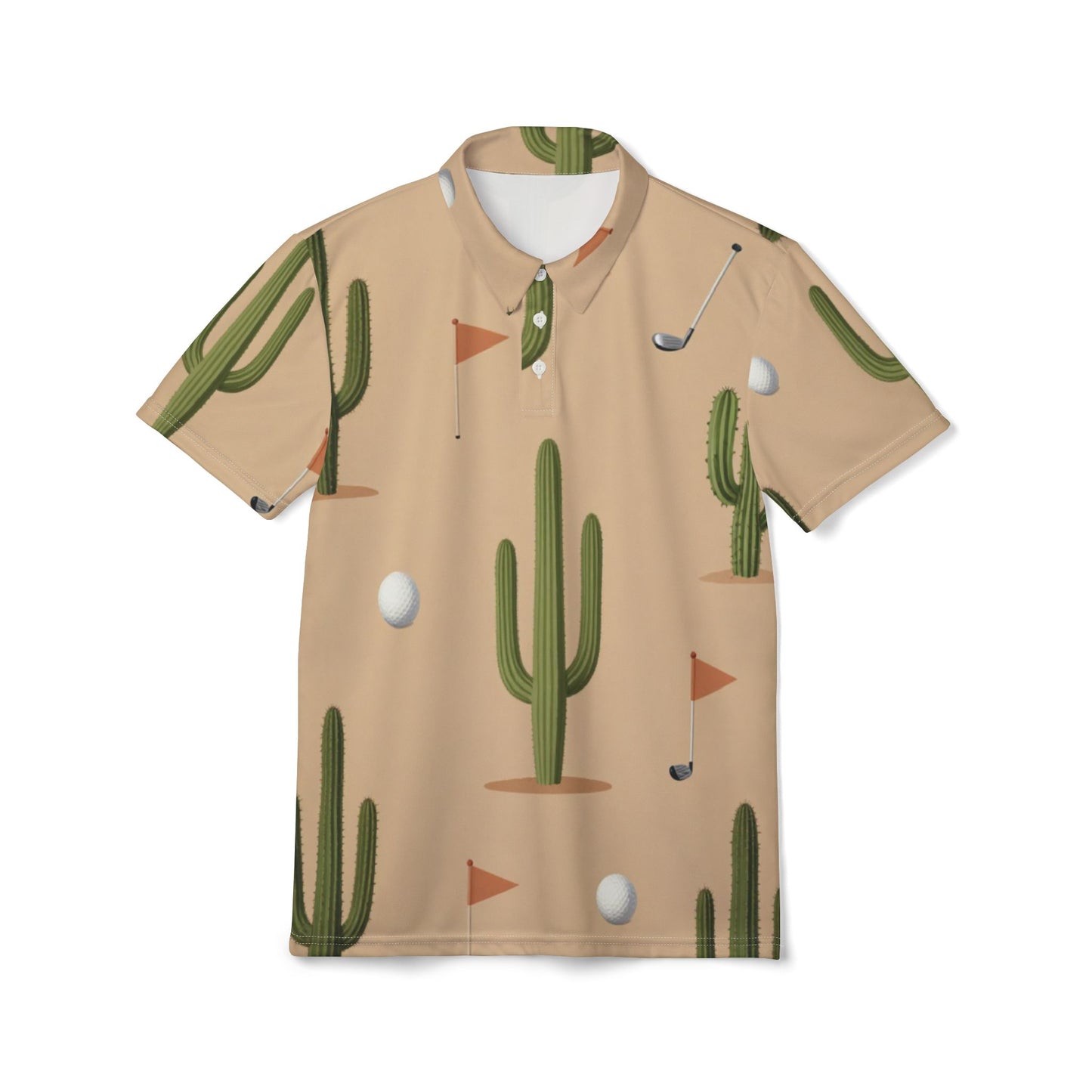 Desert Golf Polo Shirt – Cactus & Golf Ball All-Over Print