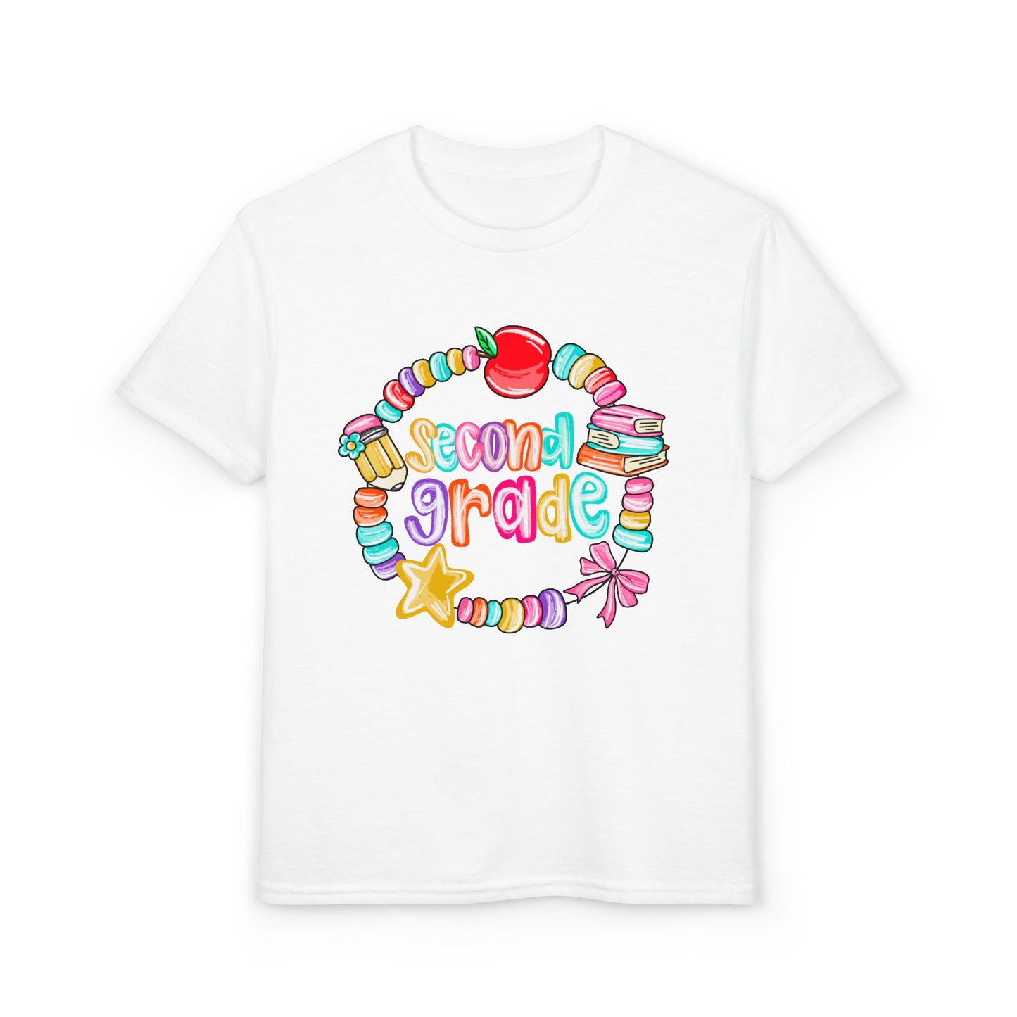 Second Grade Youth T-Shirt — Colorful School Bead Wreath Back-to-School Tee