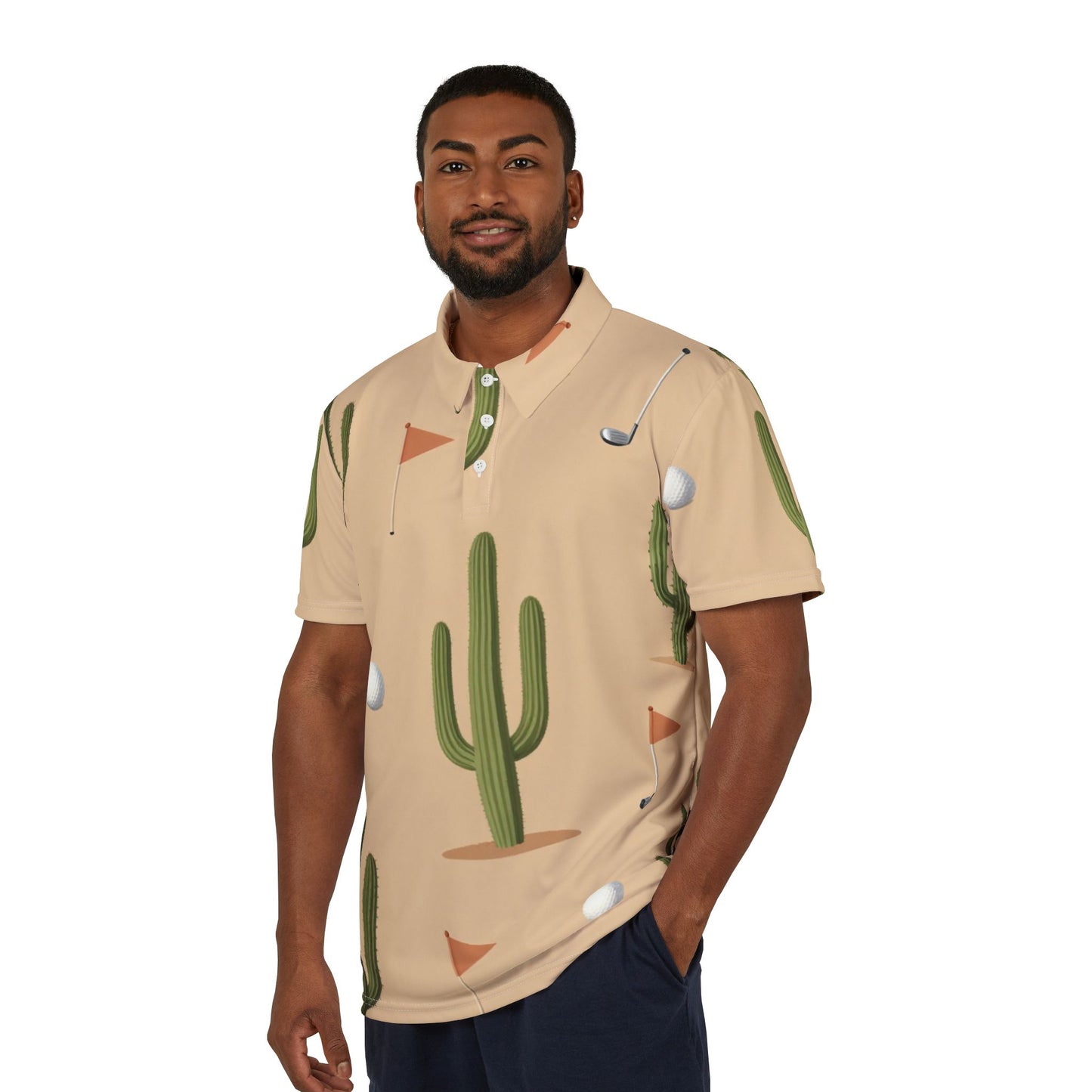 Desert Golf Polo Shirt – Cactus & Golf Ball All-Over Print