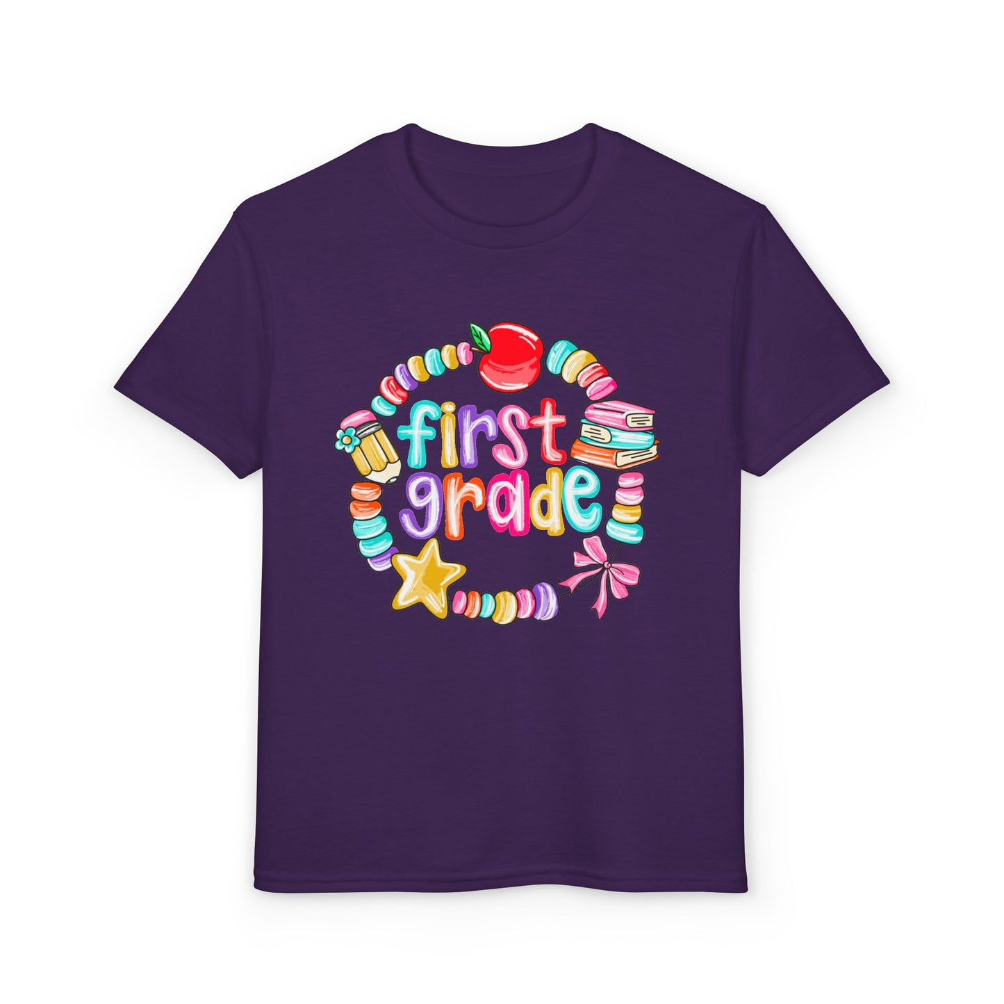 First Grade Youth T-Shirt — Colorful School Bead Wreath Back-to-School Tee