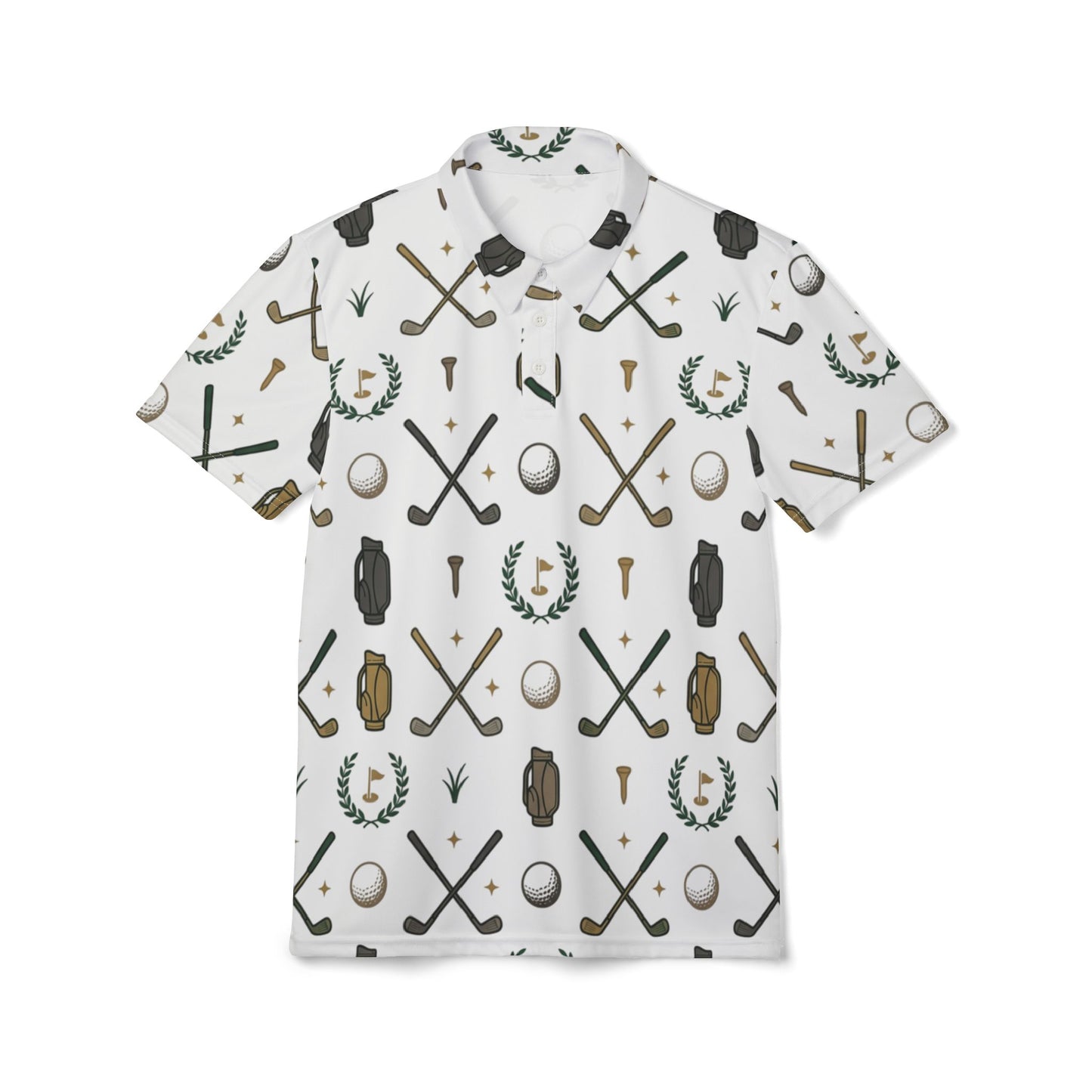 Golf Pattern Polo Shirt — Vintage Clubs & Balls All-Over Print