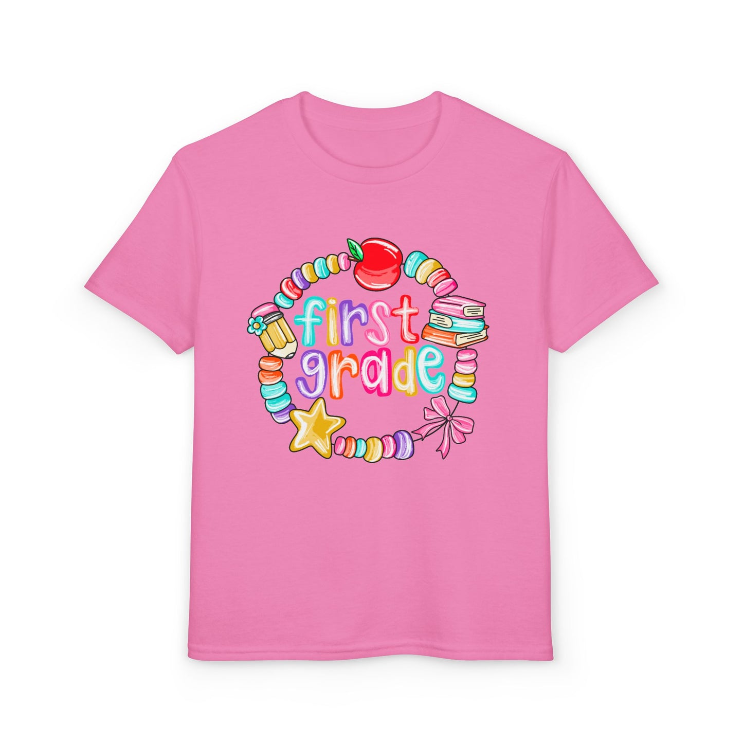 First Grade Youth T-Shirt — Colorful School Bead Wreath Back-to-School Tee