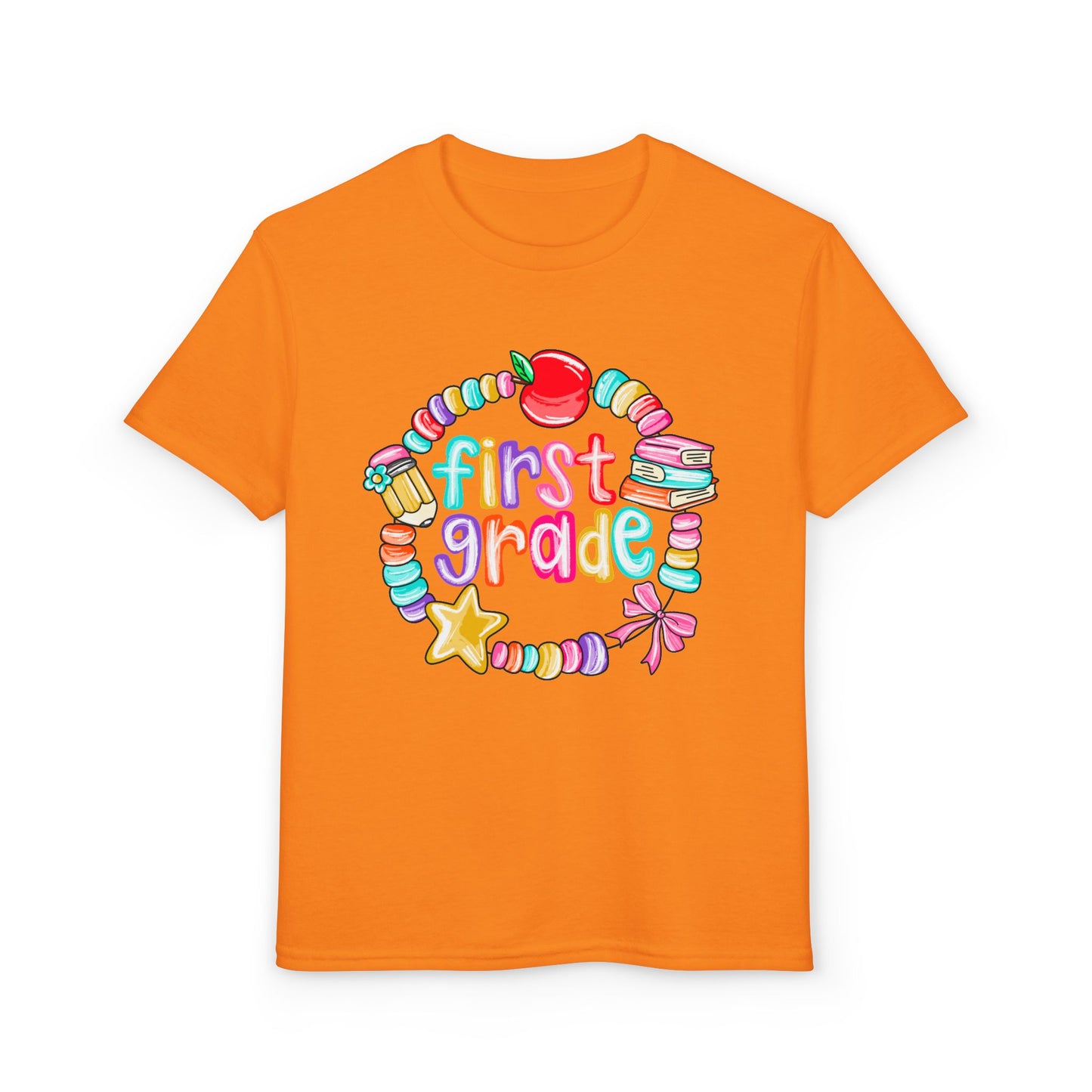 First Grade Youth T-Shirt — Colorful School Bead Wreath Back-to-School Tee