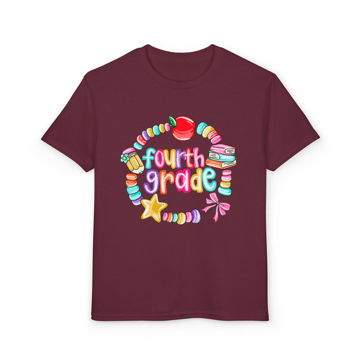 Fourth Grade Youth T-Shirt — Colorful School Bead Wreath Back-to-School Tee