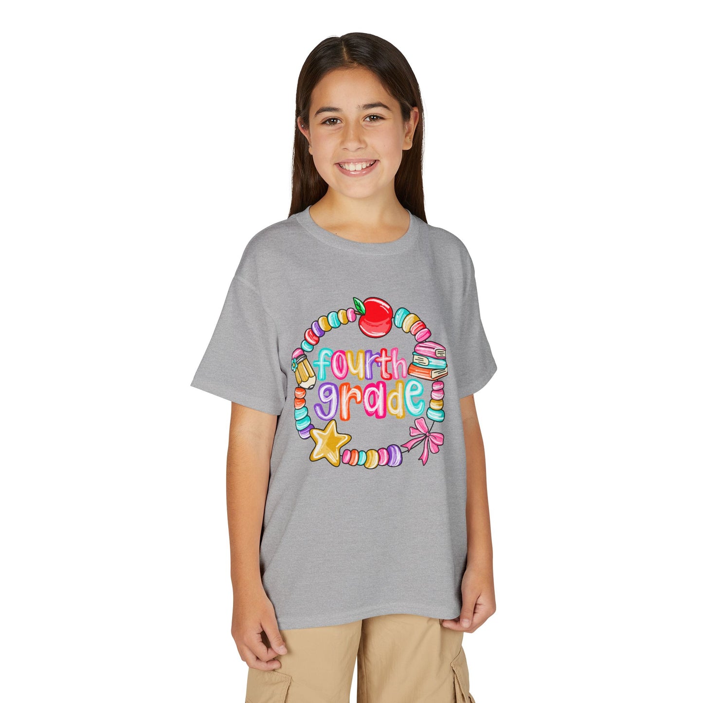 Fourth Grade Youth T-Shirt — Colorful School Bead Wreath Back-to-School Tee