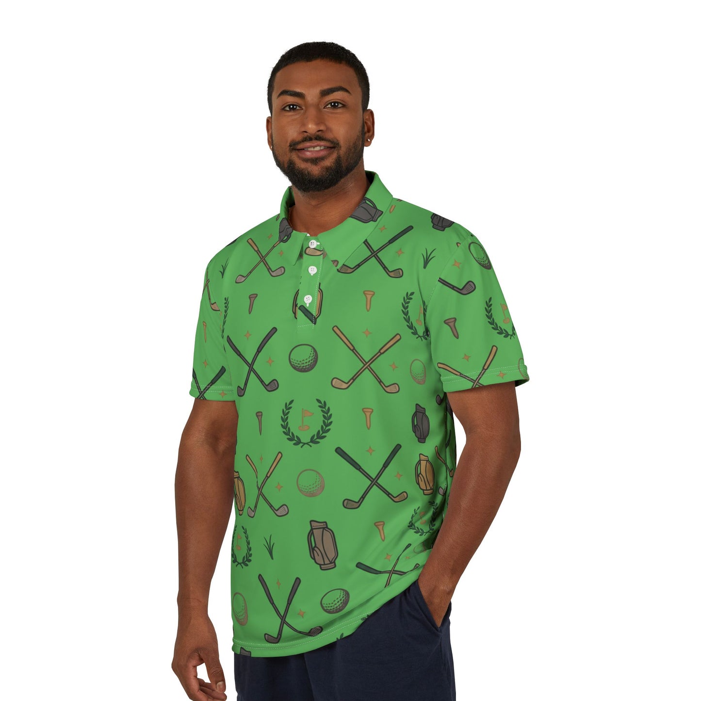 Copy of Golf Pattern Polo Shirt — Vintage Clubs & Balls All-Over Print