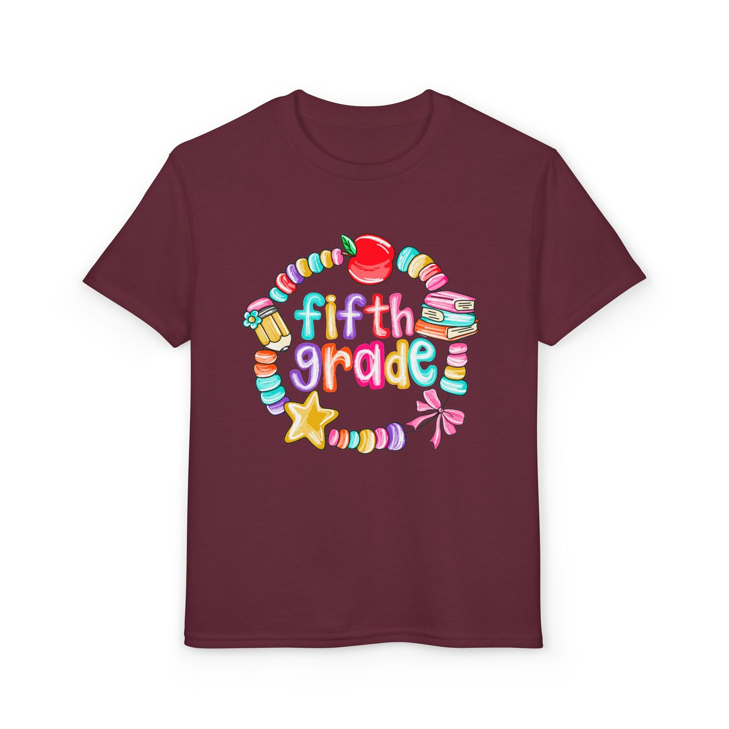 Fifth Grade Youth T-Shirt — Colorful School Bead Wreath Back-to-School Tee
