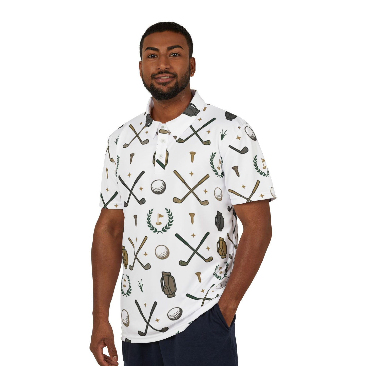 Golf Pattern Polo Shirt — Vintage Clubs & Balls All-Over Print