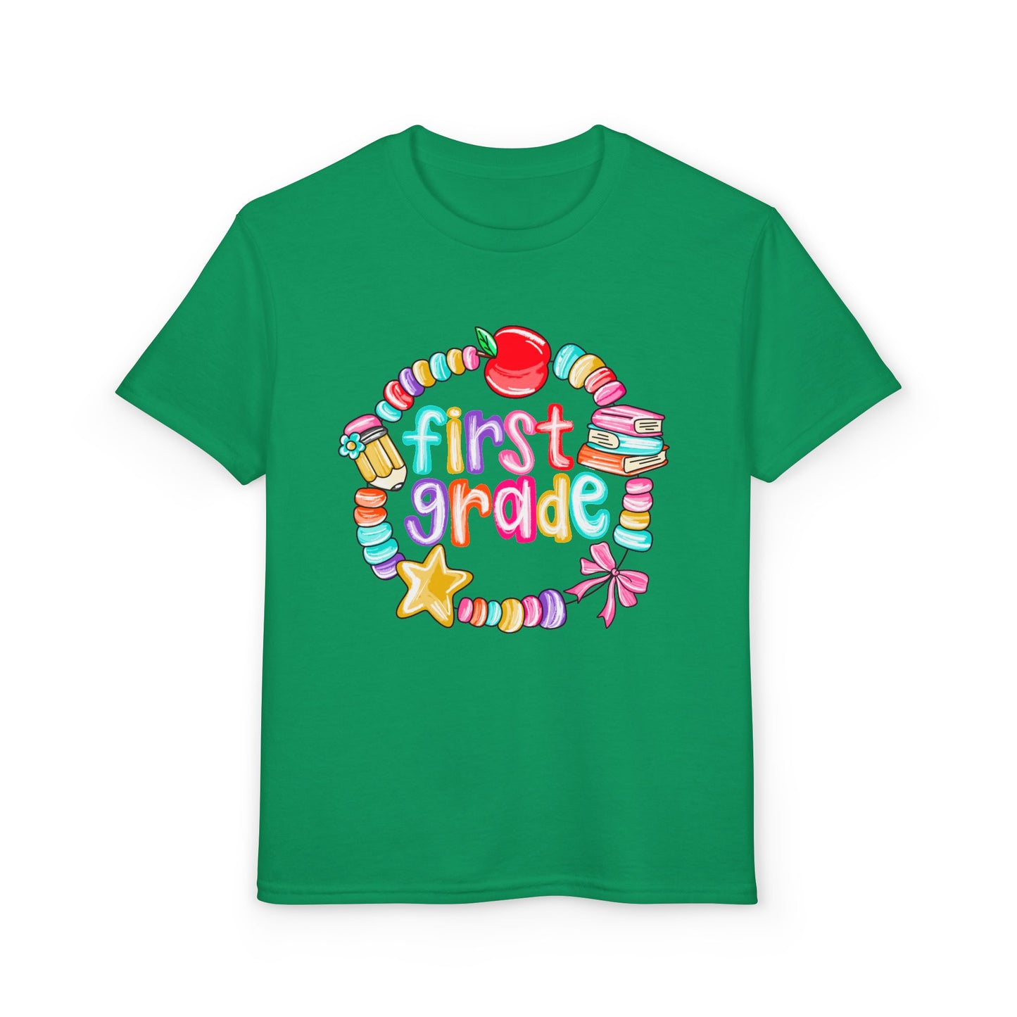 First Grade Youth T-Shirt — Colorful School Bead Wreath Back-to-School Tee